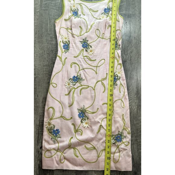 1950s Minx Modes Vintage Garden Cocktail Dress Pink Embroidered Floral Flower XS - Picture 10 of 16